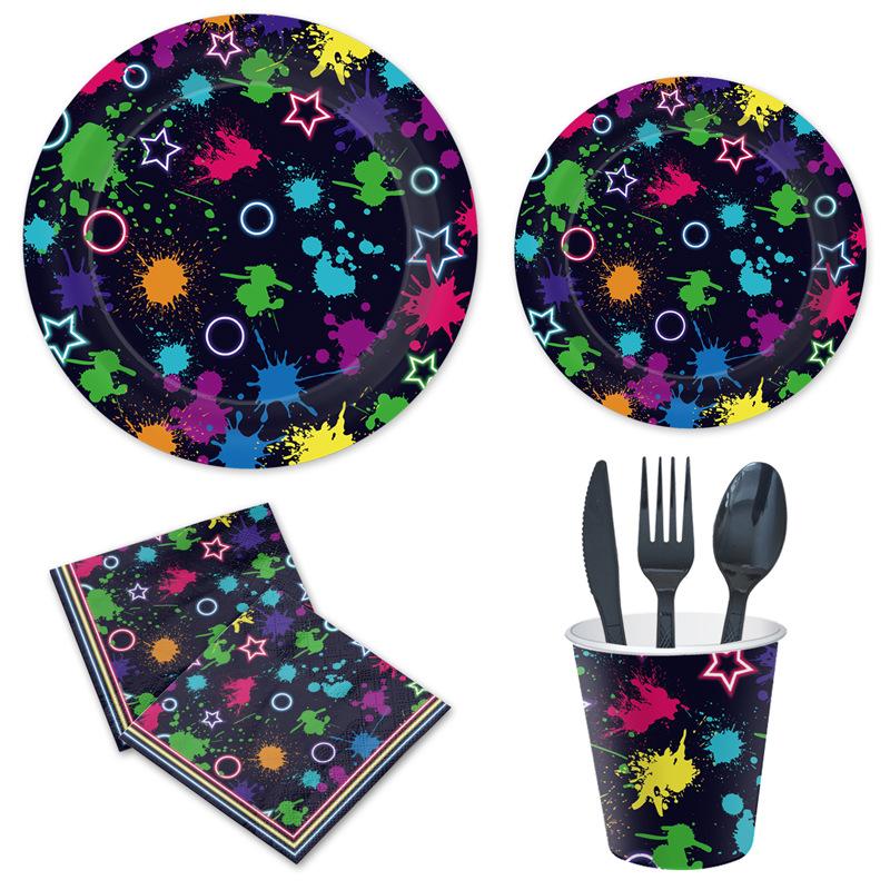 Neon Theme Graffiti Party Set Disposable Paper Plate Paper Cup Children'S Birthday Party Decorations