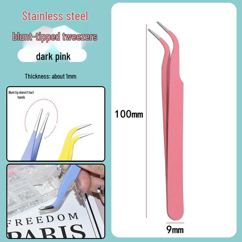 Colorful Stainless Steel Curved Tweezers for False Eyelashes and Planner Clips