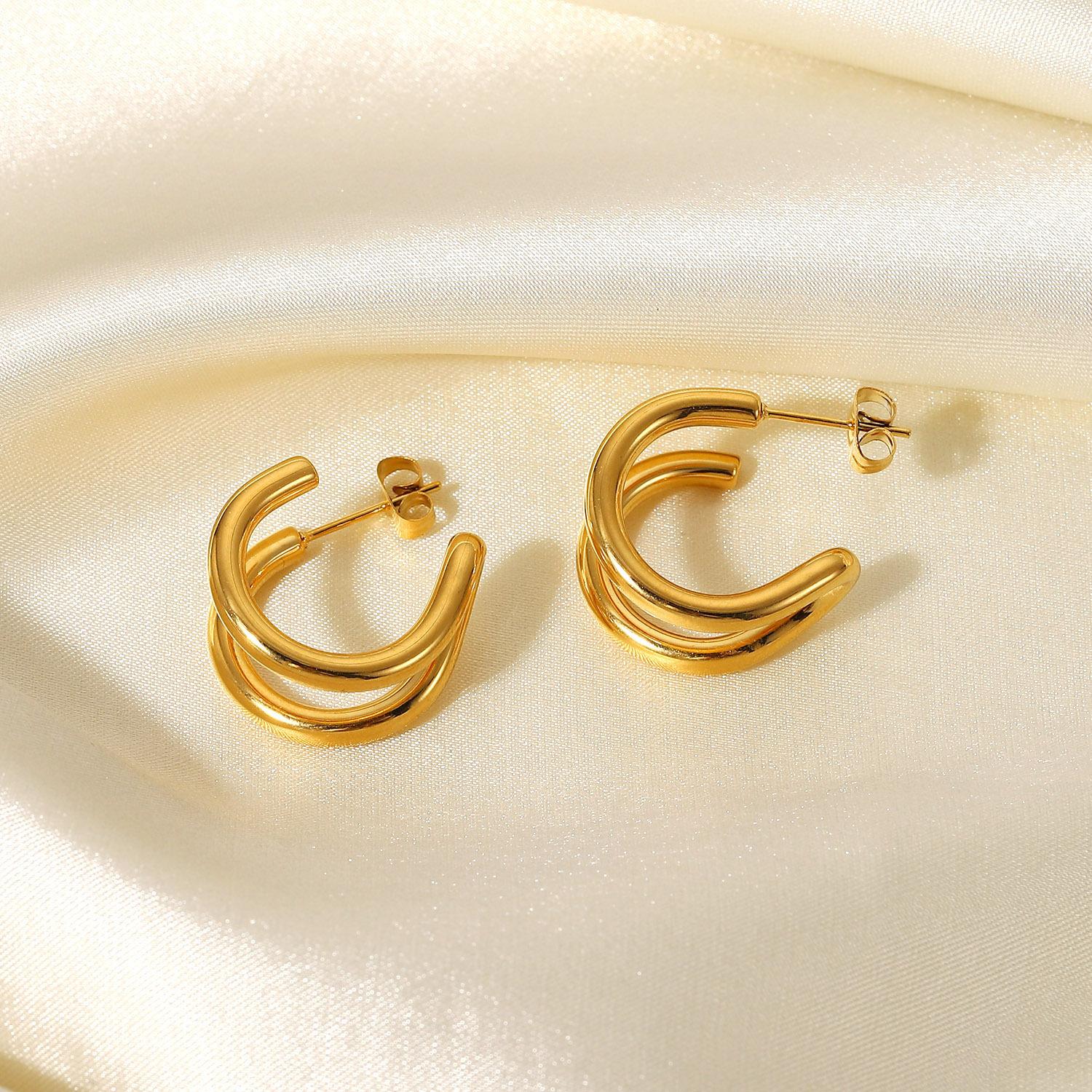 

Серьги Niche INS 18 позолоченных двойных геометрических линий, женские модные украшения из титановой стали, мода