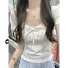 Spring/Summer Korean Style Slim-Fit Bow Tie Lace-Up Short-Sleeved T-Shirt for Women