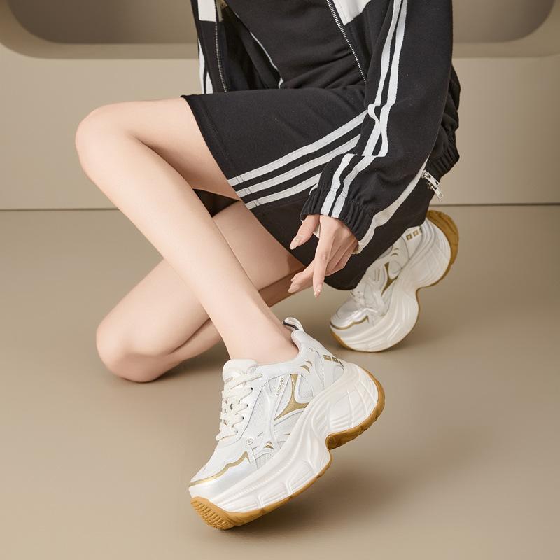 Thick-soled dad shoes women's spring 2025 new warm inner height increase women's shoes versatile sports and leisure shoes genuine