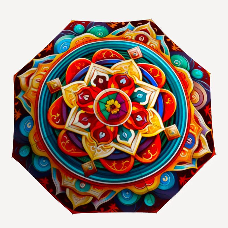 

1pc Mandala Artwork Auto-Fold Umbrella with One-Touch Open/Close - 8 Reinforced Ribs for Windproof Stability, yy251118132