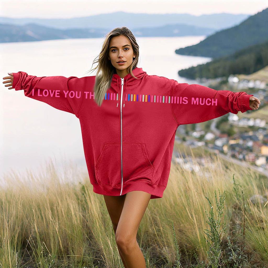 Damen- und Herren-Unisex-Mode, lässiger Langarm-Kapuzenmantel mit Rundhalsausschnitt und Aufdruck