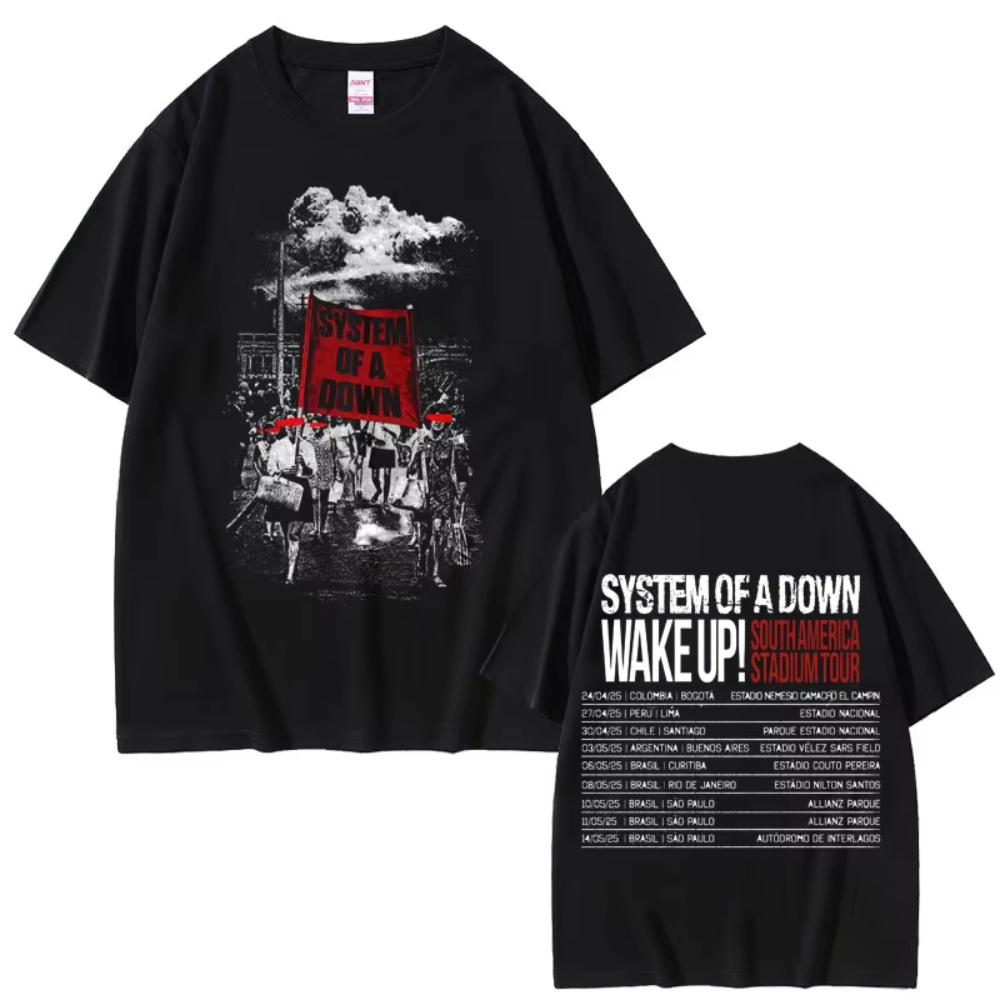 

System of A Down Wake Up Tour T Shirt Men Women Vintage Rock Oversized Short Sleeve T Shirt 90s Alternative Metal Merch T-shi... S разноцветный