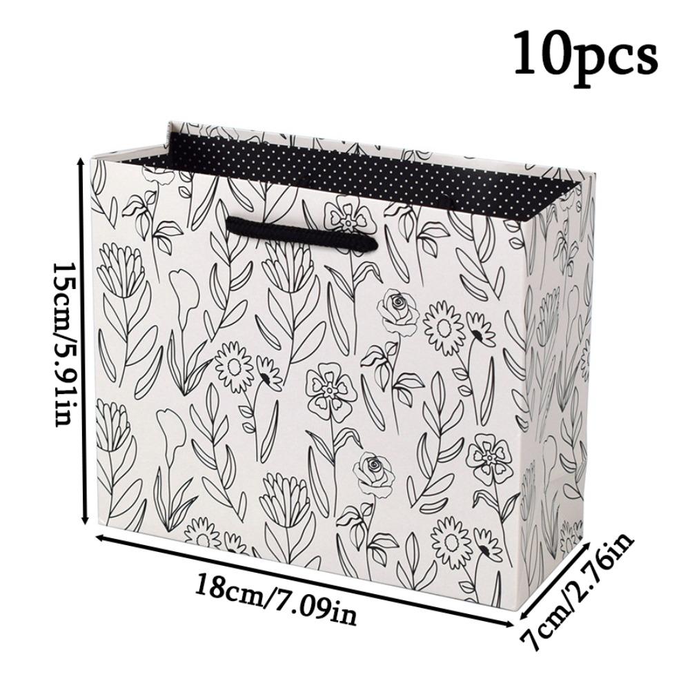 

10 шт. Бумажные подарочные пакеты с ручками, пакеты для подарков на вечеринку, белые пакеты из картона, подарочные пакеты, подарочные мешочки с ручками, простой дизайн с цветочным эскизом 10pcs