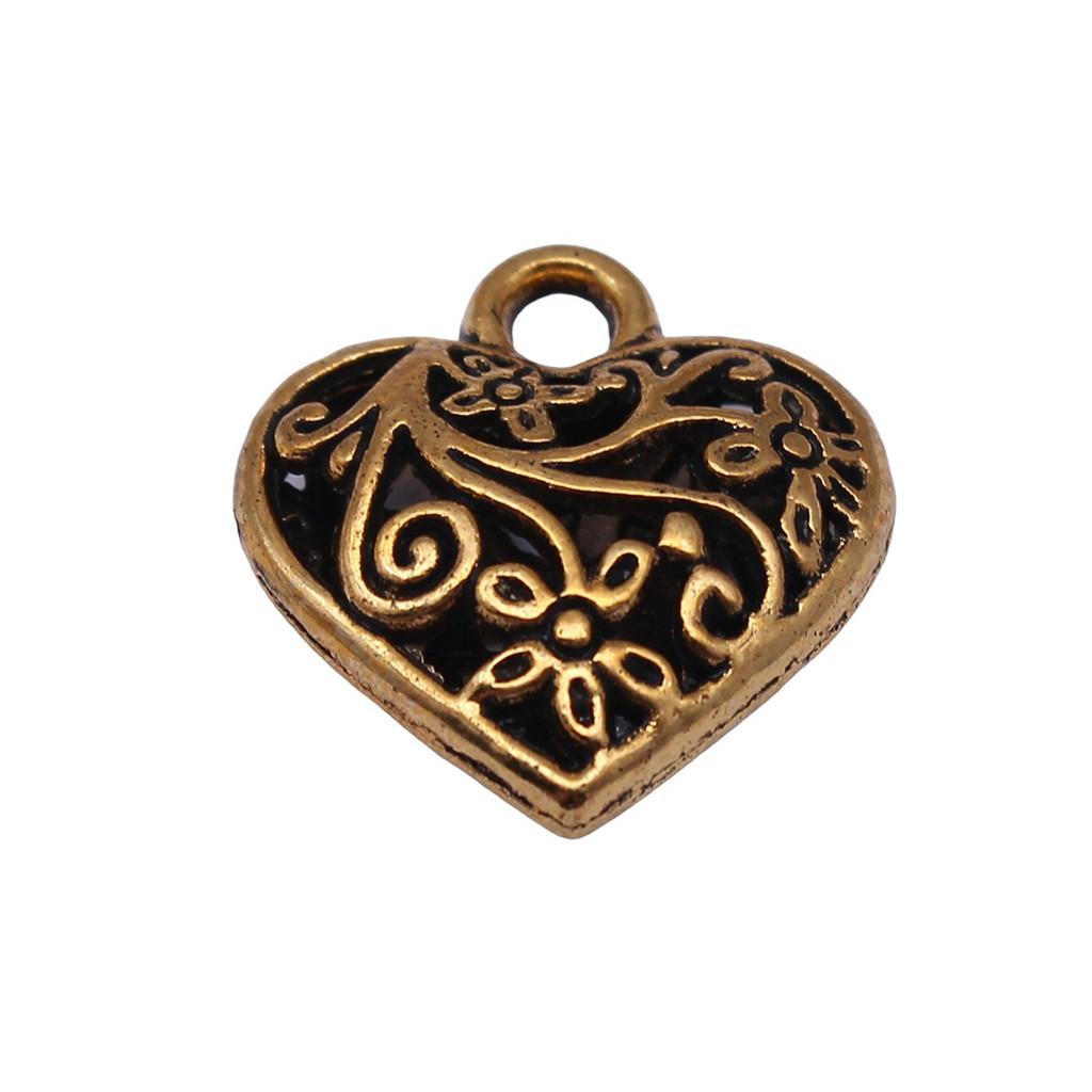 Filigree Heart Charms Antique Alloy Pendants For Vintage Floral Jewelry