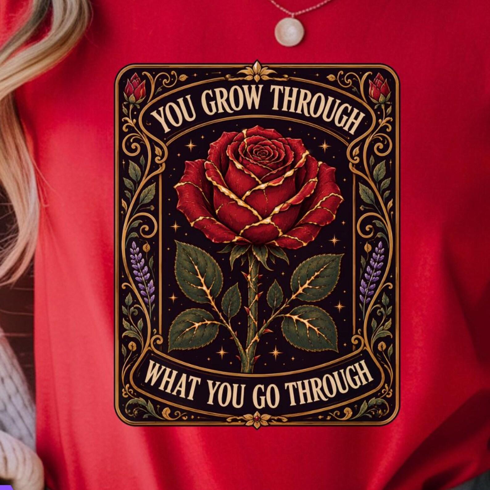 Kintsugi Rose Shirt | Resilience Quote Botanical Tee 3XL