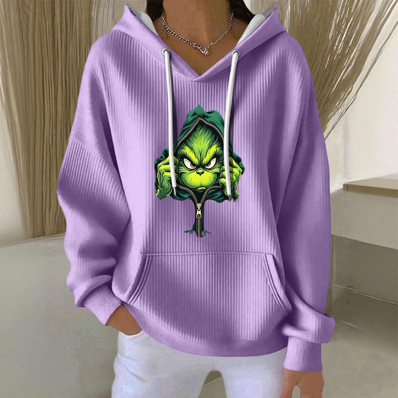 

Женская модная повседневная толстовка с длинными рукавами и принтом рождественского ангела XL фиолетовый