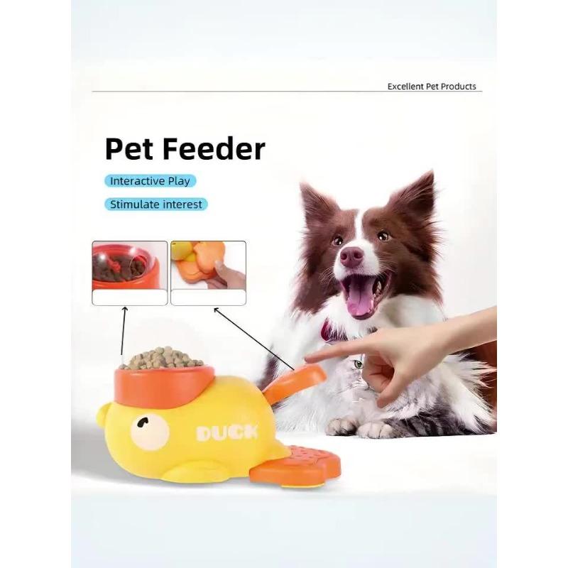 A Yellow Duck-Shaped Interactive Puzzle Toy for Cats And Dogs That Dispenses Treats, Without Battery