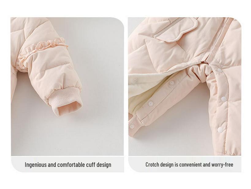 90% Weiße Entendaunen Baby Mädchen Winter Strampler - Leicht, Fleece-gefüttert, Verdickt zum Krabbeln im Freien