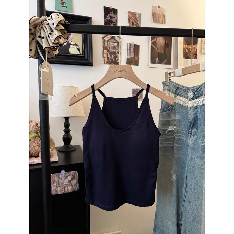 Kumikumi American Gyaru Pure Ribbon Chest Pad Vest Sling Women Autumn Chic Age-Reducing Slimming Sleeveless Top