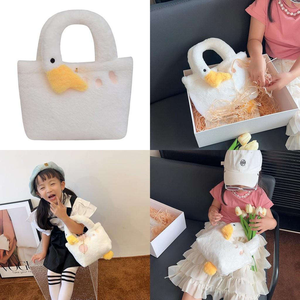 Big Simple Cute White Goose Handbag Plush Kids Messenger Bag Toddlers For