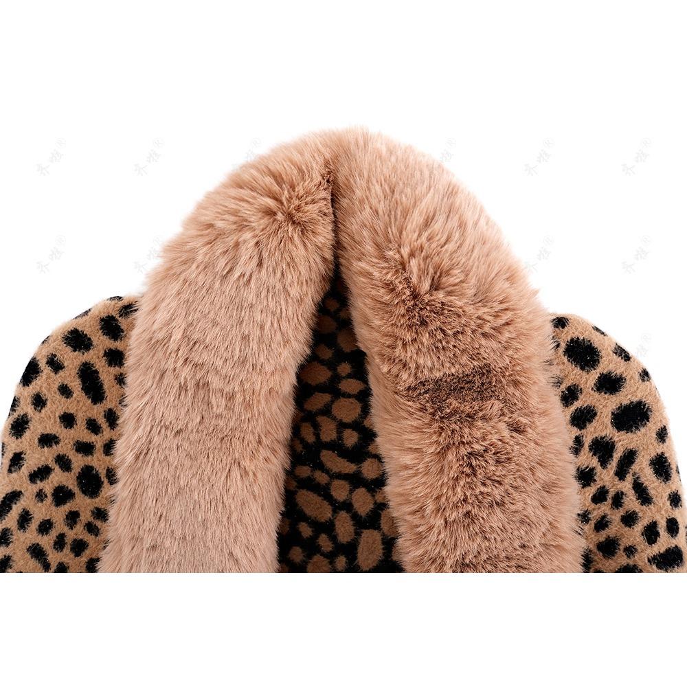 Autumn and Winter Imitation Mink Collar Pocket Sleeves Leopard Print Shawl Cape Fringed Scarf Jacket Women's Knitted Sweater
