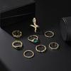 8PCSSet Of Fashionable And Retro Imitation Gemstone Snake-Shaped Twisted Rings For Women, Retro Wave Geometric Inlaid Rhinestone