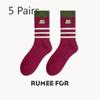 5 Pairs of Female Spring and Summer Personality Match Color Trend In The Tube Stack Socks