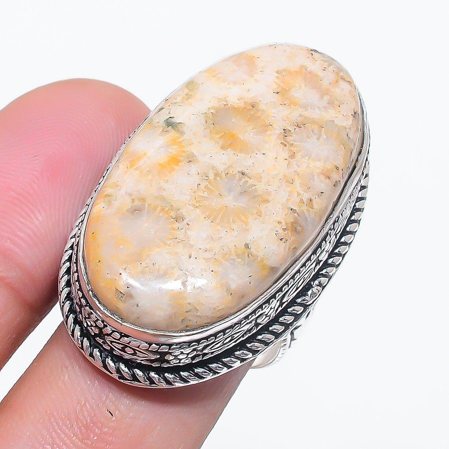 

Natural Fossil Coral Gemstone 925 Sterling Silver Jewelry Ring Size 8 AR-15978