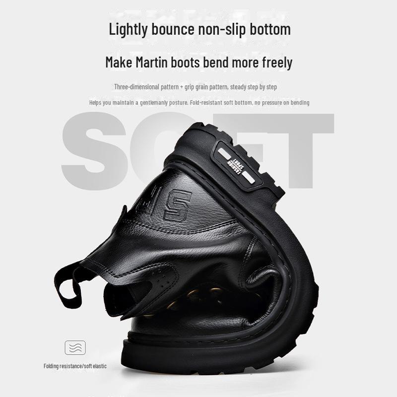 Męskie buty Martin do połowy łydki - Zimowe plus aksamit, Skórzane buty z wysoką cholewką i grubą dwuwarstwową podeszwą z krowiej skóry.