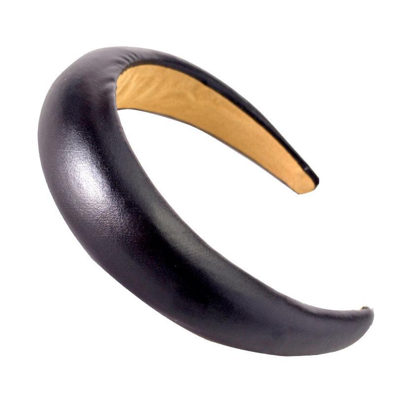 

Модная женская толстая повязка на голову из ПУ кожи с поролоновой подкладкой серебристого, золотистого, черного цвета, женский повседневный аксессуар для волос