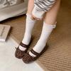2025 new niche ballet shoes French bow lace-up Mary Jane square head inner height-increasing single shoes women