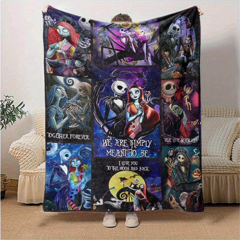 1pc. Nightmare Before Christmas Jack & Sally Romantic Scene Blanket, Perfect for Home Decor, Gift Idea, Seasonal Decoration, Cozy Throw Blan