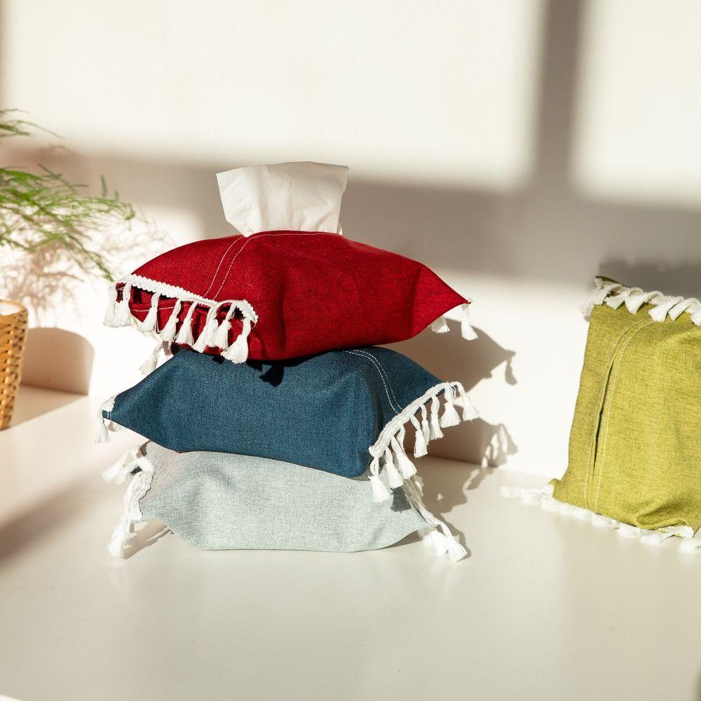 Fabric Tissue Box Solid Color Napkin Holder Tissue Dispenser Paper Towel Stoarge Bag Household/Hotels Tissue Box With Tassels