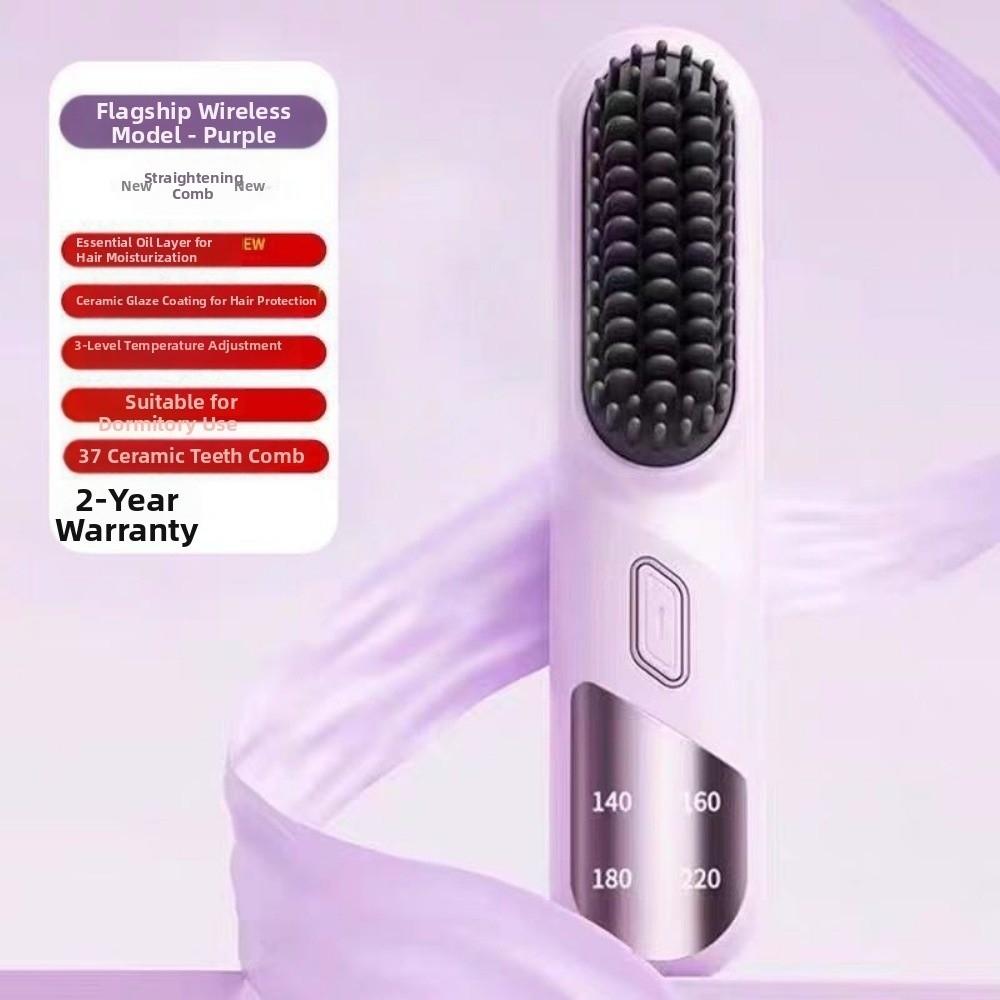 USB Rechargeable Electric Hair Brush 4-Levels Temperature Hot Comb Straightener  Straight Hair