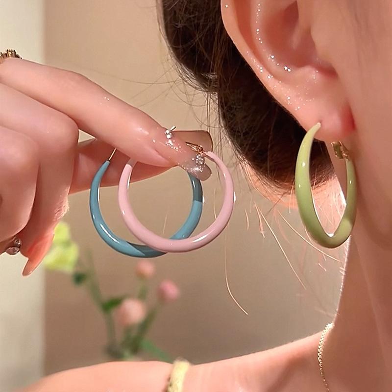1pair Sweet Candy Color C-Ring Earrings For Women Fashion Simple Hoop Earring Temperament Jewelry Holiday Party Accessories