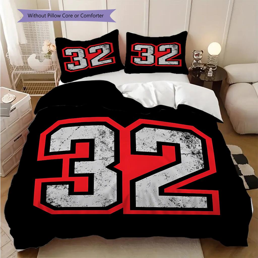 Red and Black Sports Jersey Number Bedding, Duvet Cover, Pillowcase, Home Decoration, Birthday Gift (1 * Duvet Cover+2 * Pillowcase, Coreless)