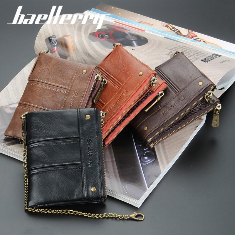 Wallet Men's Short Style European American Retro Multi Card Chain Soft Leather Clip Zipper Coin Purse