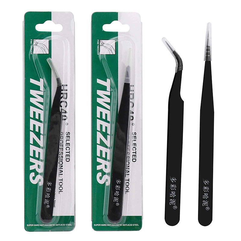 1/2Pcs Anti-Static Metal Tweezers Set Pointed Curved Tweezer Precision Maintenance Industrial Tool Electronics Repair Tools