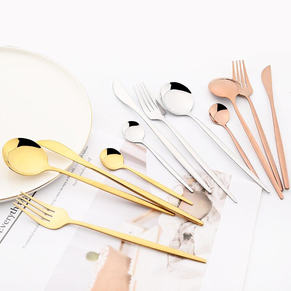 8Pcs/Set Portable Stainless Steel Dinnerware Set Travel Camping Spoon Fork Knife Chopsticks Straws Brush Tableware Flatware Set with Storage Bag