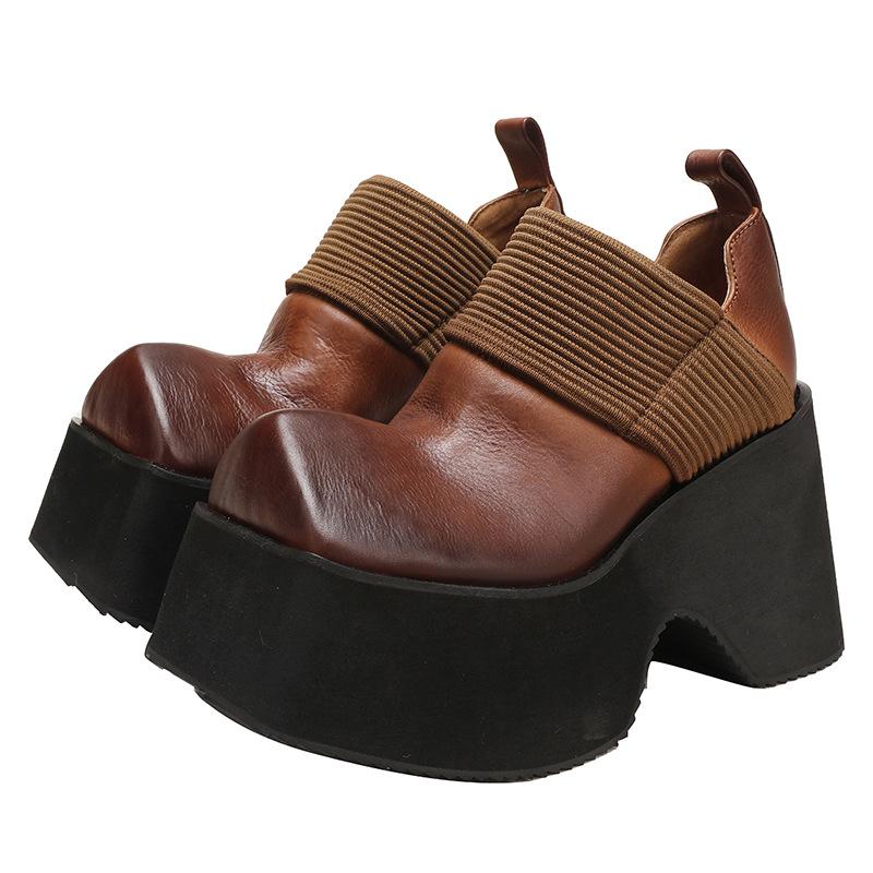 

Модные GKTINOO Ретро Плетеные Туфли на Толстой Подошве 10 см Женские 2024 Осень Новые Натуральная Кожа Квадратный Носок Однотонные Слипоны Платформа 250