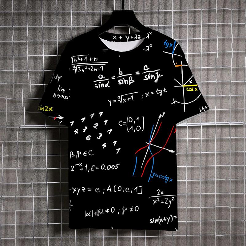 3D Printed Math Formula T-Shirt For Men Experiment Pattern T Shirts Summer Casual Short Sleeves Round Neck