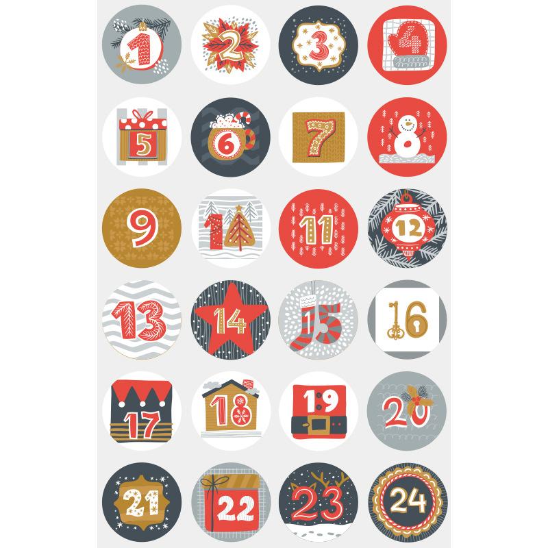 24Pcs/sheet Christmas Advent Calendar Number Sticker DIY Cookie Candy Packaging Sticker Gift Bag Wrapping Seal Dot Label