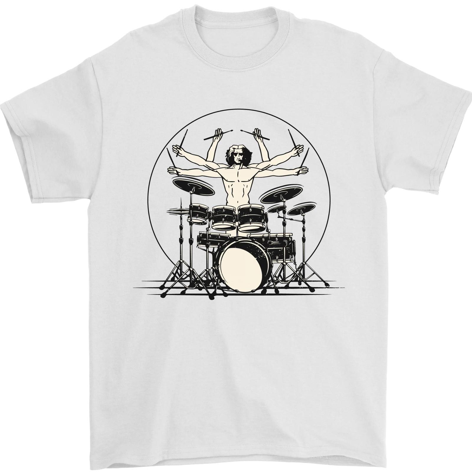 Vitruvian Drummer Funny Drumming Drum Mens T-Shirt 100% Cotton 2XL