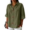Women's Casual Loose Fit Button Down Shirt Three Quarter Sleeve Collared Blouse Lightweight Soft Fabric Relaxed Style