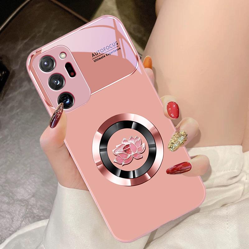 Circular Lotus Flower For Samsung Galaxy Note 8 9 10 PRO 20 Ultra A01 02 03 Core 04E 4G A10 12 13 5G Tempering Glass Phone Case