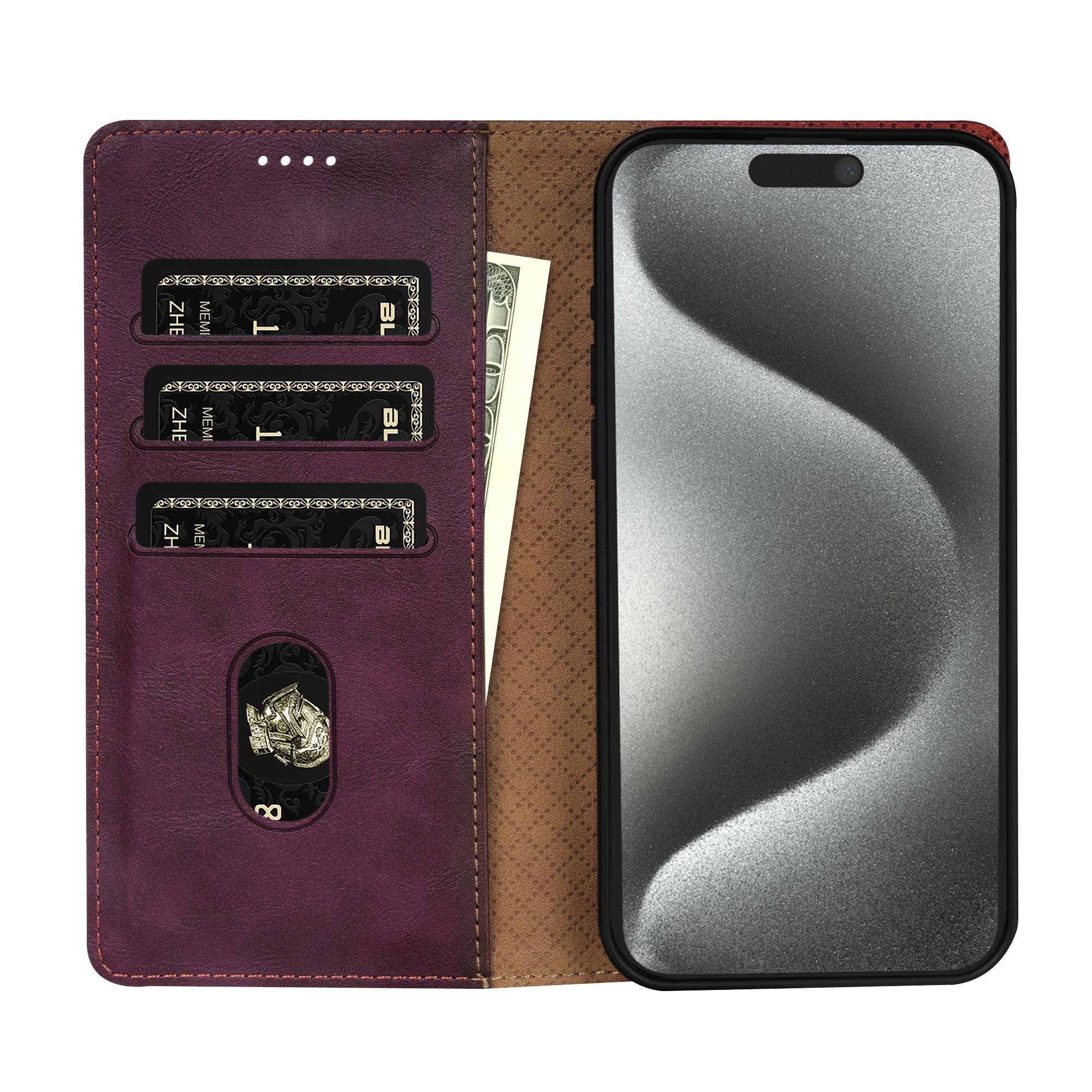 

N.BEKUS CSJ-001 For iPhone 16 Pro Wallet Case PU Leather Cover with Stand Purple