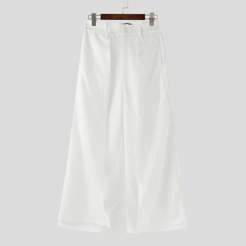 

INCERUN Men Zip-up Waist Netyarn Layers Patchwork Casual Long Wide Legs Pants Trousers 5XL белый