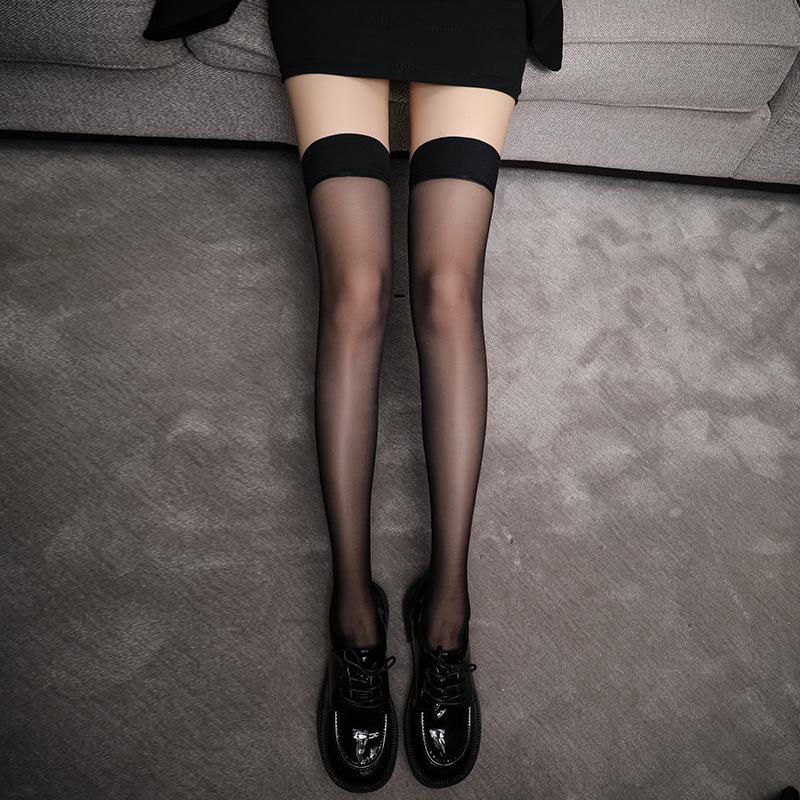 Sexy over the knee red edge black silk half socks women's medium length high tube thighs pure desire ultra-thin JK non-slip