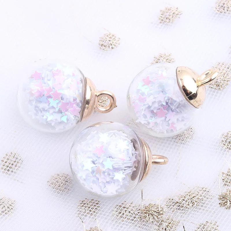 

10Pcs 21x16mm Charms Star Sequins Transparent Glass Ball Pendants Crafts Making Findings Handmade Jewelry DIY Earrings Necklace білий