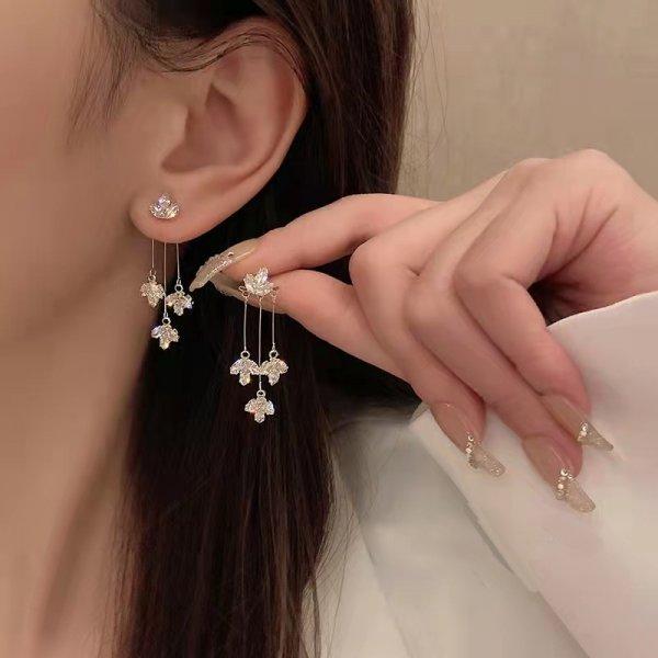 

New Exquisite Zircon Flower Drop Earrings for Women Korean Elegant Luxury Long Tassel Earring Girls Party Temperament Jewelry