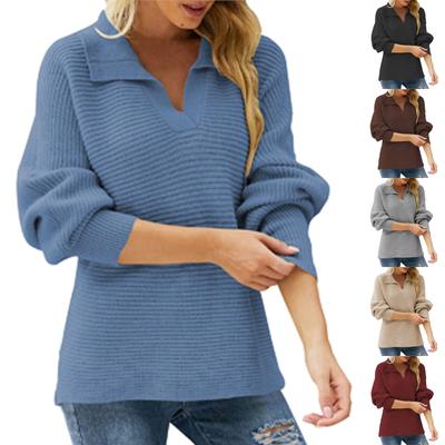 Women's Fashionable Round Neck Solid Color Knitted Sweater Pullover Sweater Long Sleeved Top