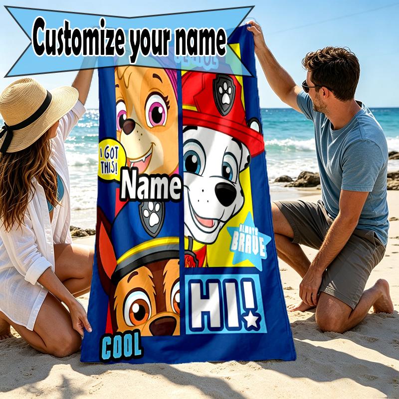 Custom Name Personalized PAW Patrol Print Beach Towel, for Trip Camping Beach Party Home Decor, Birthday Gift for Family & Friends