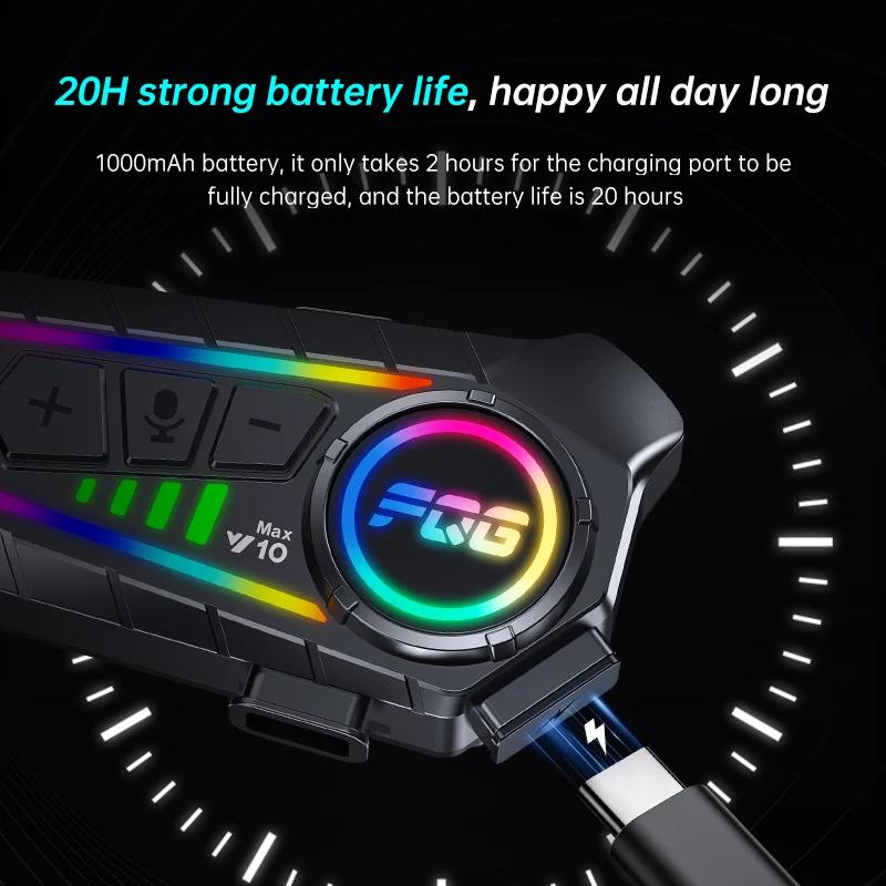 1/2pcs Bluetooth 6.0 Motorcycle Intercom Helmet Headset Waterproof with LED Lighting Effect Supports Third-Party Connection