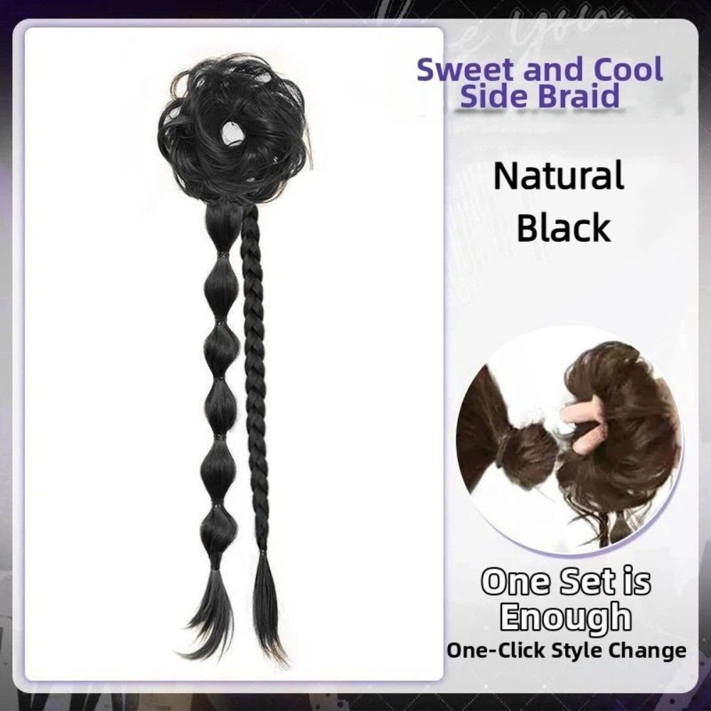 Headband Side-Tied Bun with Twisted Braid Traditional Ponytail Hairpiece for Women