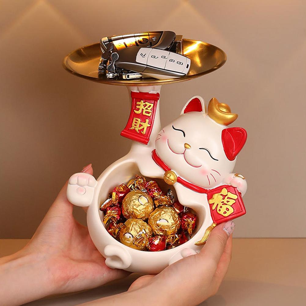 Living Room Entrance Key Holder Neo Chinese Style Creative Storage Tray Cartoon Cute Fortune Cat Tray for Home Porch Living Room