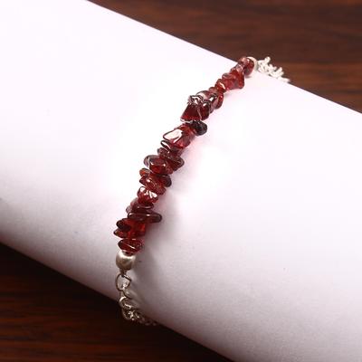 Armband mit natürlichem Rohgranat als Geburtsstein für Januar, Armband mit groben Splittern, Armband aus 925er Sterlingsilber, Armband mit rotem Kristall, Geschenk für Sie.