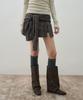 Ledeoli Tie-Up Check Skirt [Brown]