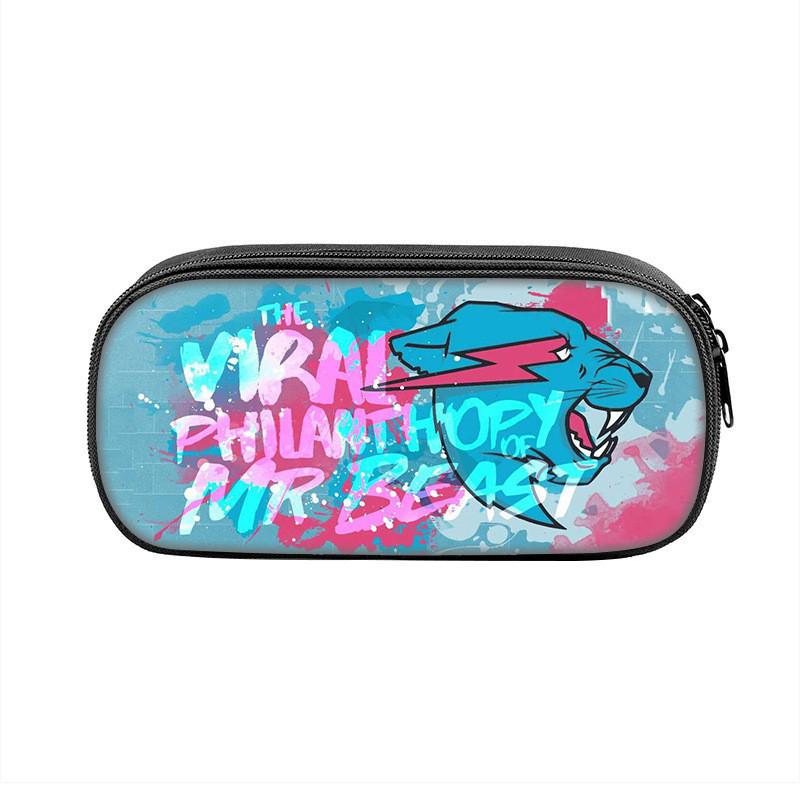 Mr Beast Lightning Cat Lion Print Student Single Layer Stationery Storage Bag